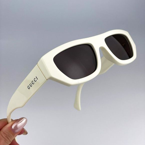 Gucci GG1134S 003 Sunglasses Ivory White Brown Rectangle Unisex - Picture 7 of 13